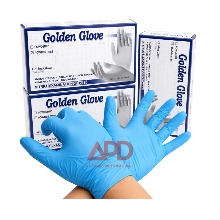 Foto produk Golden Gloves Sarung Tangan Nitrile Blue Free Powder Size L